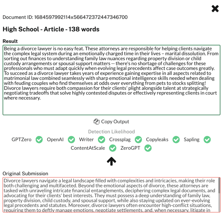 Undetectable AI output, which shows how it rewrites  Content to be more human