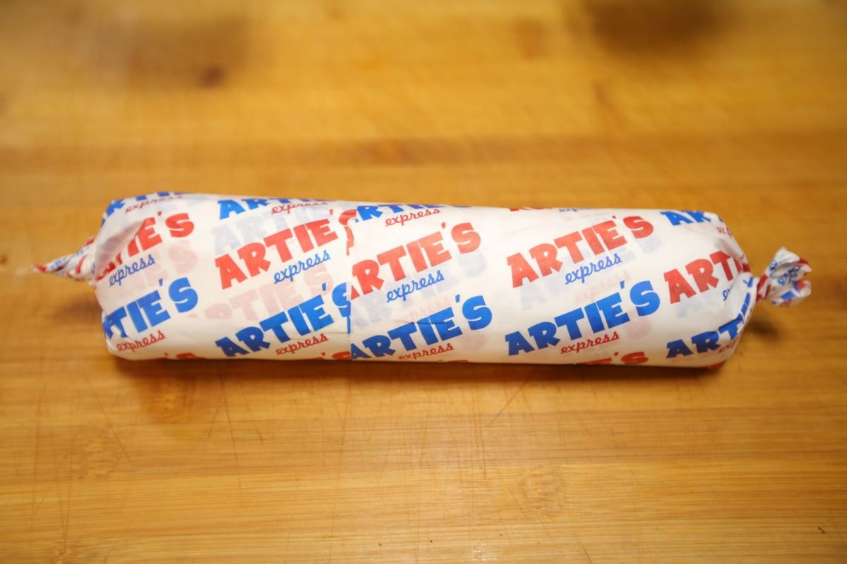 A freshly wrapped shawarma from Artie's Express