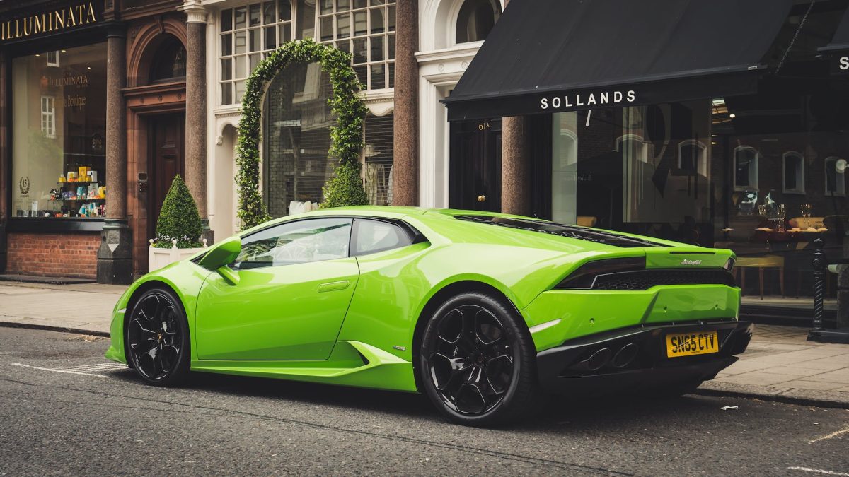 photo of parked lime green lamborghini