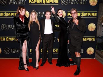 CANNES, FRANCE - APRIL 18: (L to R) Carol Alt, Denise Richards, Robert Gillings, Bleona and Robert Davi attend the "Paper Empire" Tv Show Event at Annex Beach on April 18, 2023 in Cannes, France. (Photo by Arnold Jerocki/Getty Images for Robert Gillings Productions / JOPR)