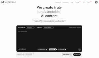 This is a dashbored for a website called Undetectable AI, it features a text box for users to insert text, and then rewrite it for originality