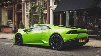photo of parked lime green lamborghini